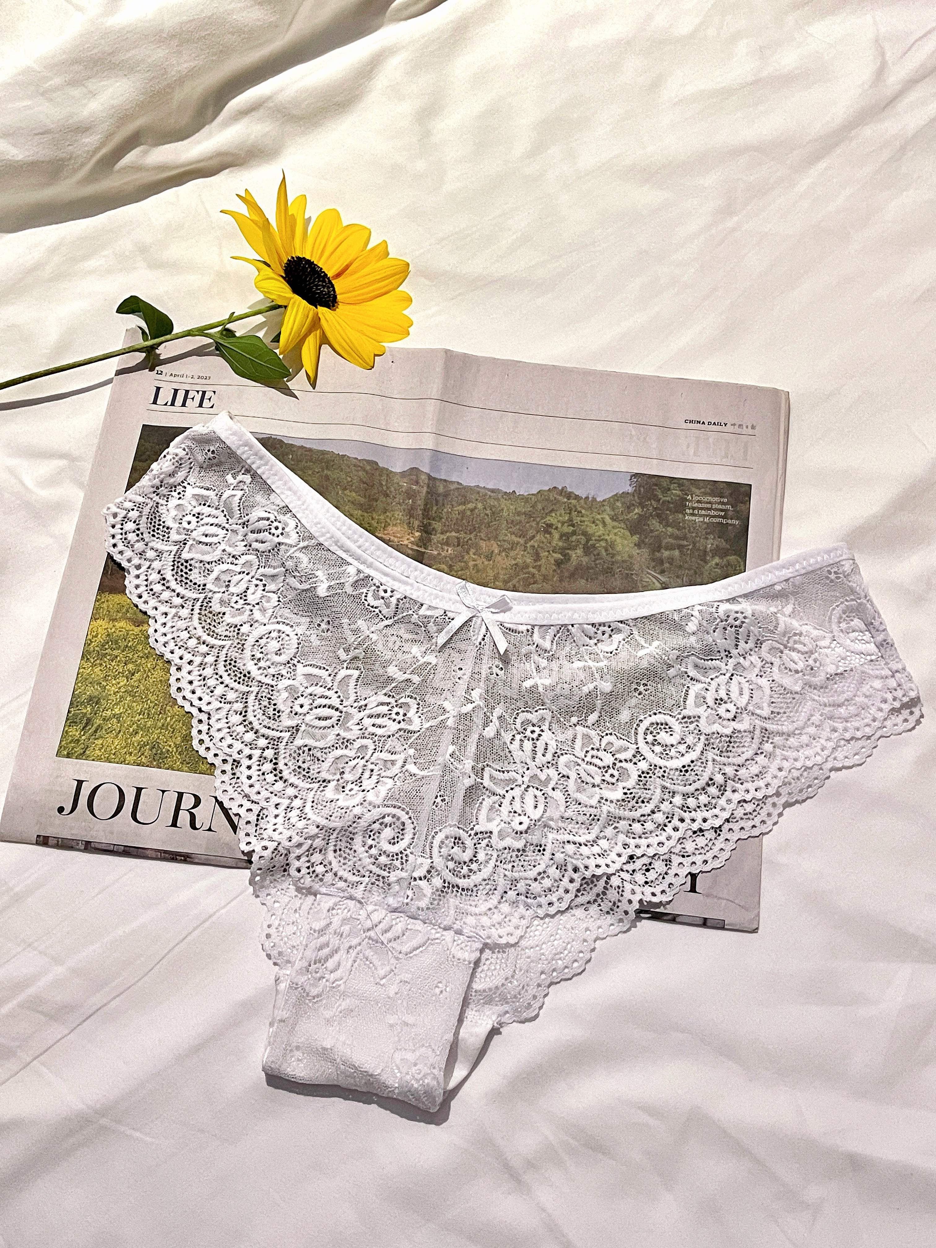 Women's Floral Nylon Spandex Underwear Panties Lingerie Bow at