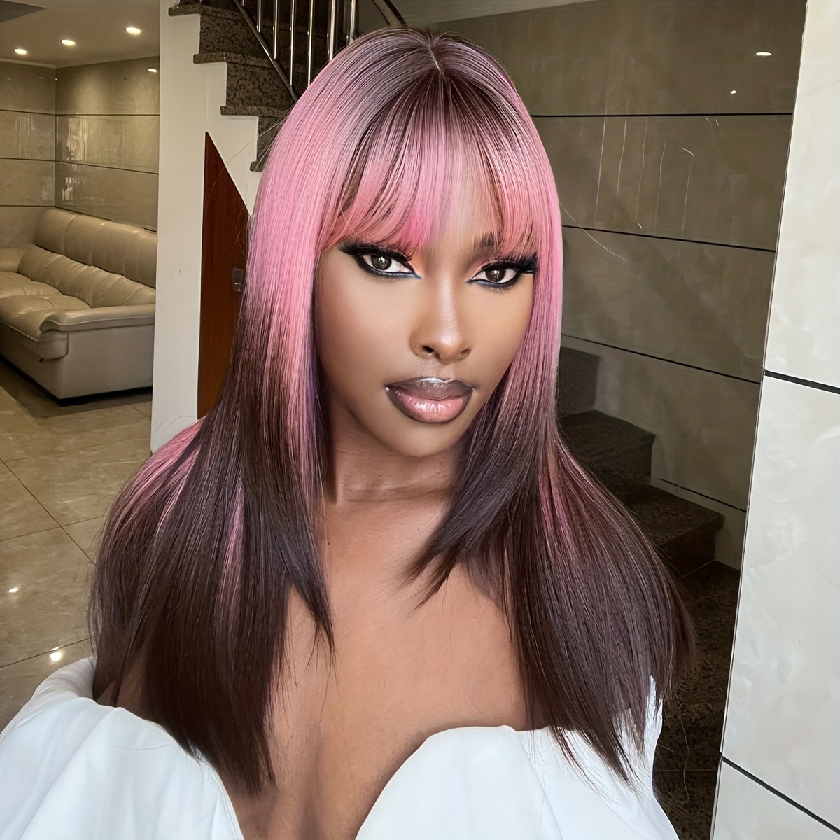 Pink Long Front Simple Sleek Hair