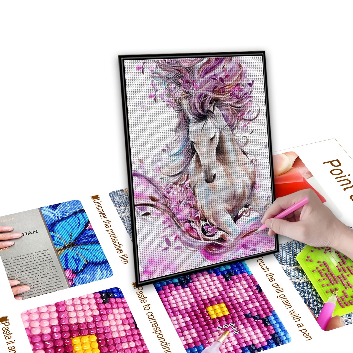 Kit Pintura Diamantes Caballo Blanco Negro 5d Diamond Art - Temu