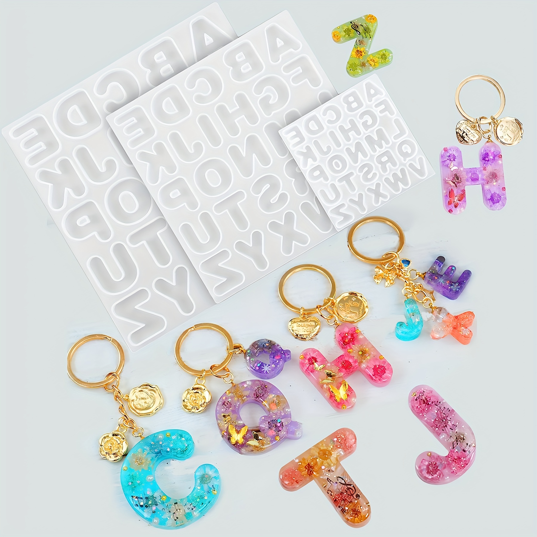 Alphabet Keychain Molds with Hole - Large Alphabet Epoxy Resin Silicone  Molds,Letter Molds,Keychain,Jewelry,Pendant Making