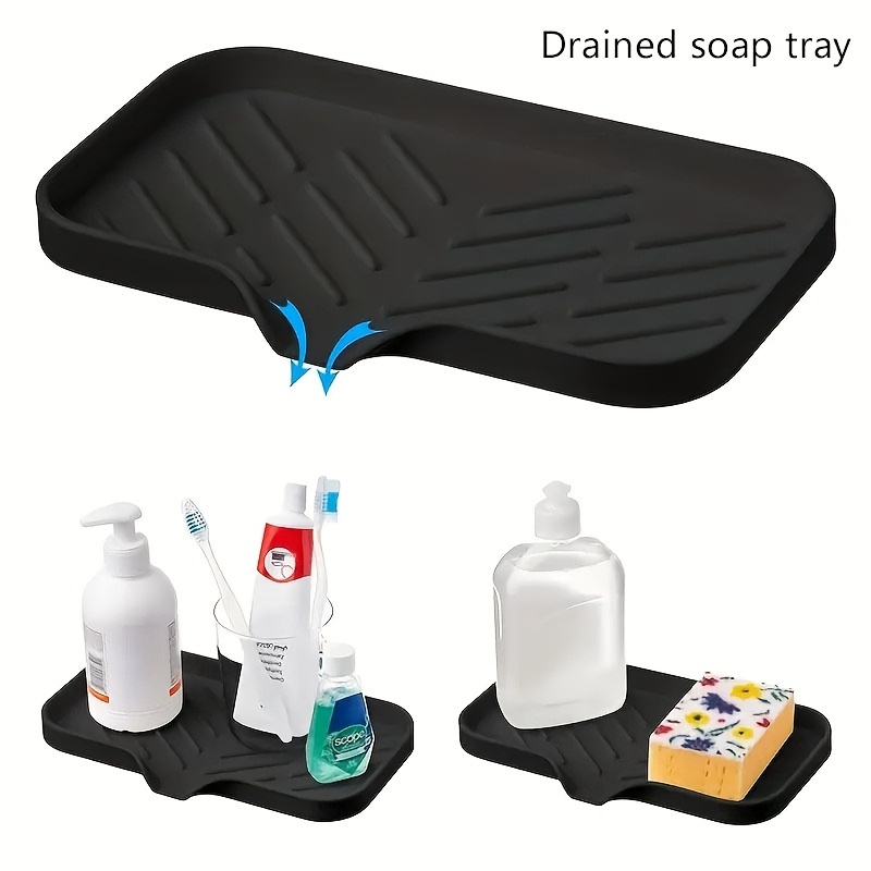 Flexible In Bathroom Silicone Soap Dish Soap Box Holder Dish Shower Soap  Tray Drain Holder For Kitchen Sink Sponge-White