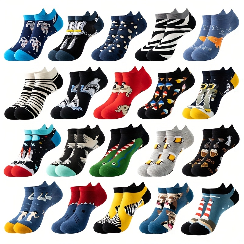 

6/9/12 Pairs Of Men's Funky Novelty No Show Socks, Funny Graphic Comfy Breathable Socks For Men's Wearing