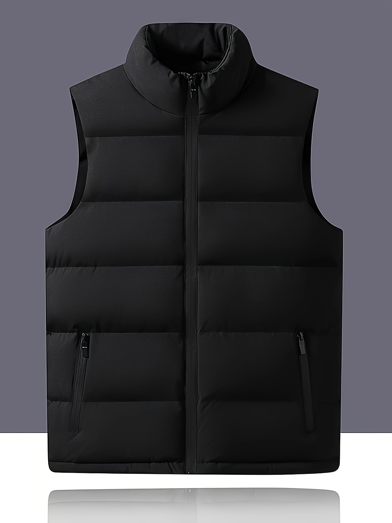Stand Collar Sleeveless Puffer Jacket Solid Color Zipper - Temu