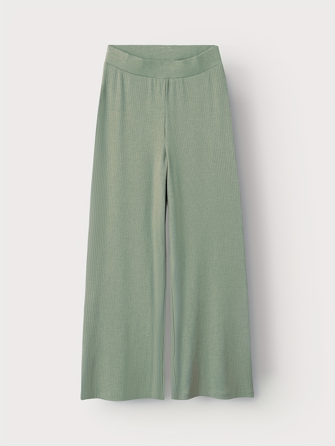Girls Ribbed Cotton Trousers Wide Leg Solid Color Long Pants - Temu