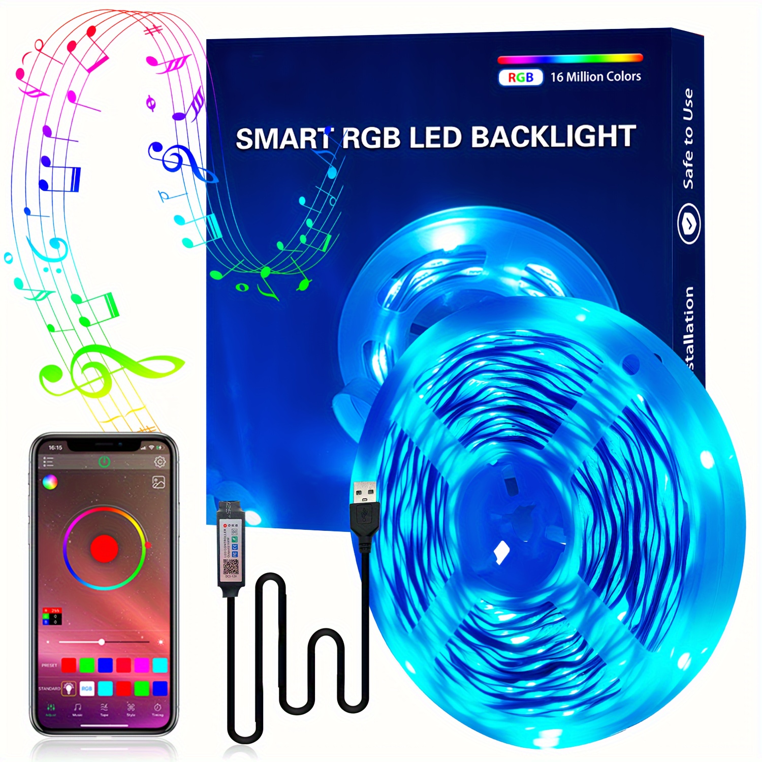 Liwqolx Tira de Luces LED 15 Metros, RGB Bluetooth, con Control