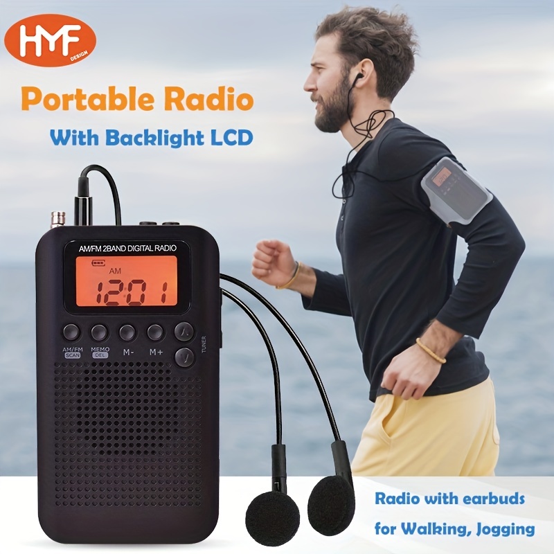 Radio Walkman AM FM: Radio portátil recargable de bolsillo con transistor  de 900 mAh con la mejor sintonización digital de recepción, pantalla LCD