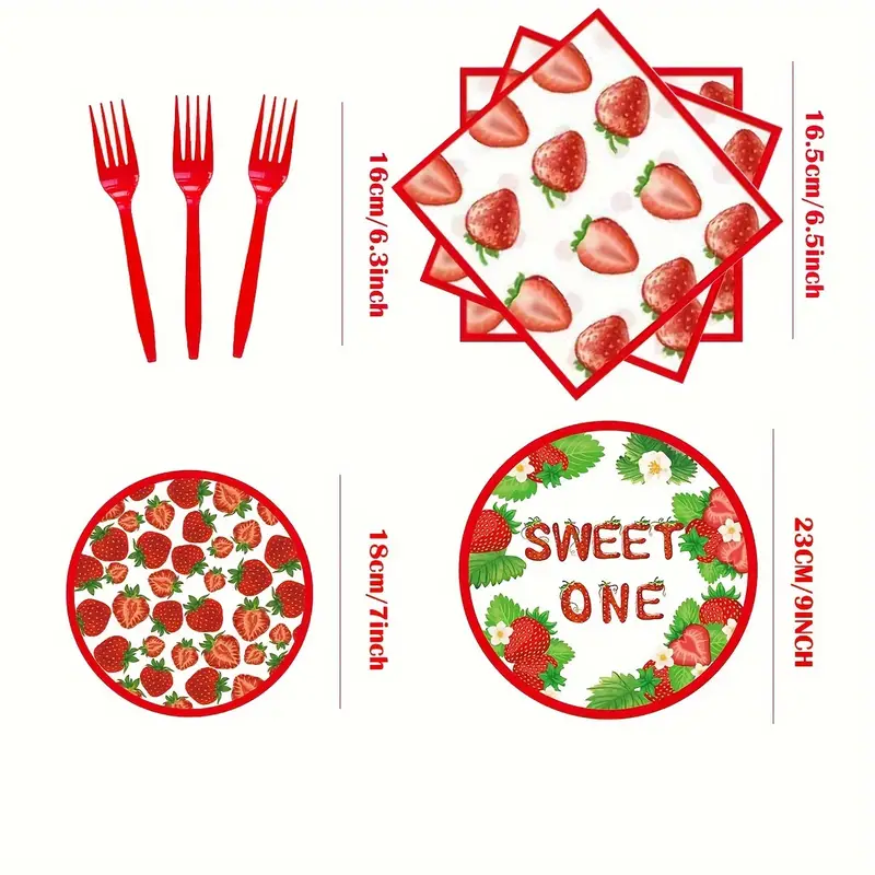 Strawberry Party Tableware Set Disposable Dinnerware Set - Temu