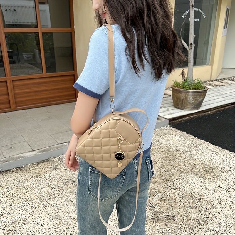 Fashionable Cute Small Womens Backpack Rhombic Pattern Backpack With  Adjustable Strap Cat Pattern Zipper Casual Shoulder Bag Bag Coin Purse Card  Wallet Mobile Casual Phone Bag Casual Camera Bag Lipstick Bag Key