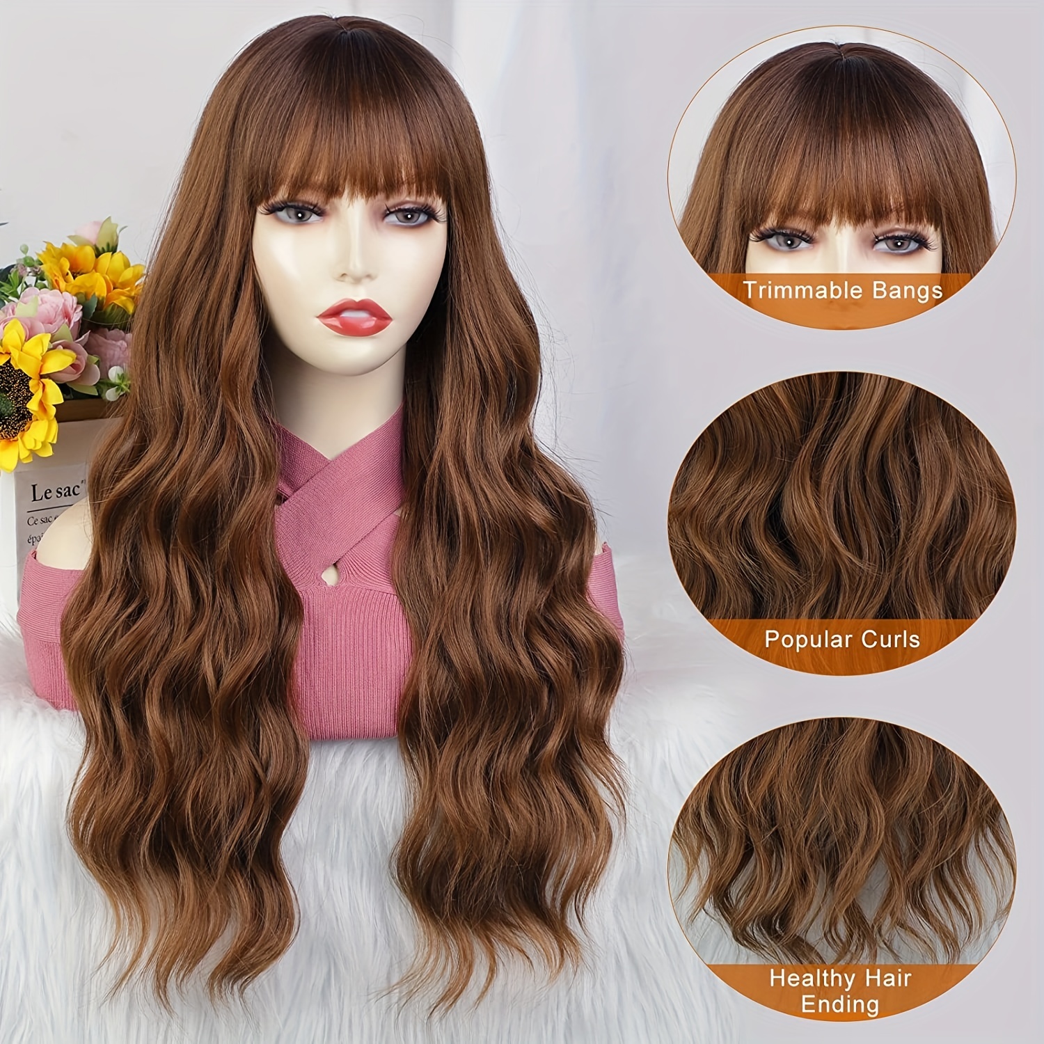 Heat Resistant Body Wave Hair Wig With Bangs For Women - Temu