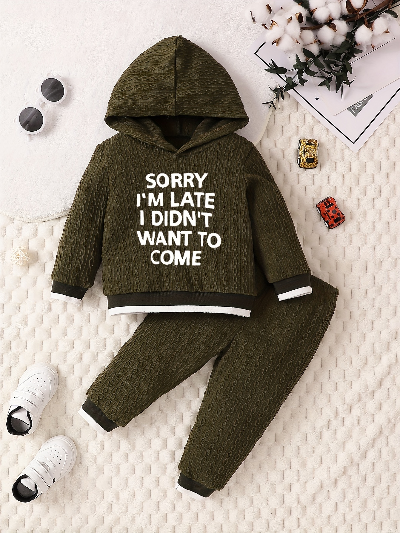 Girl's 'm Late Letter Print Outfit Jacquard Hoodie - Temu