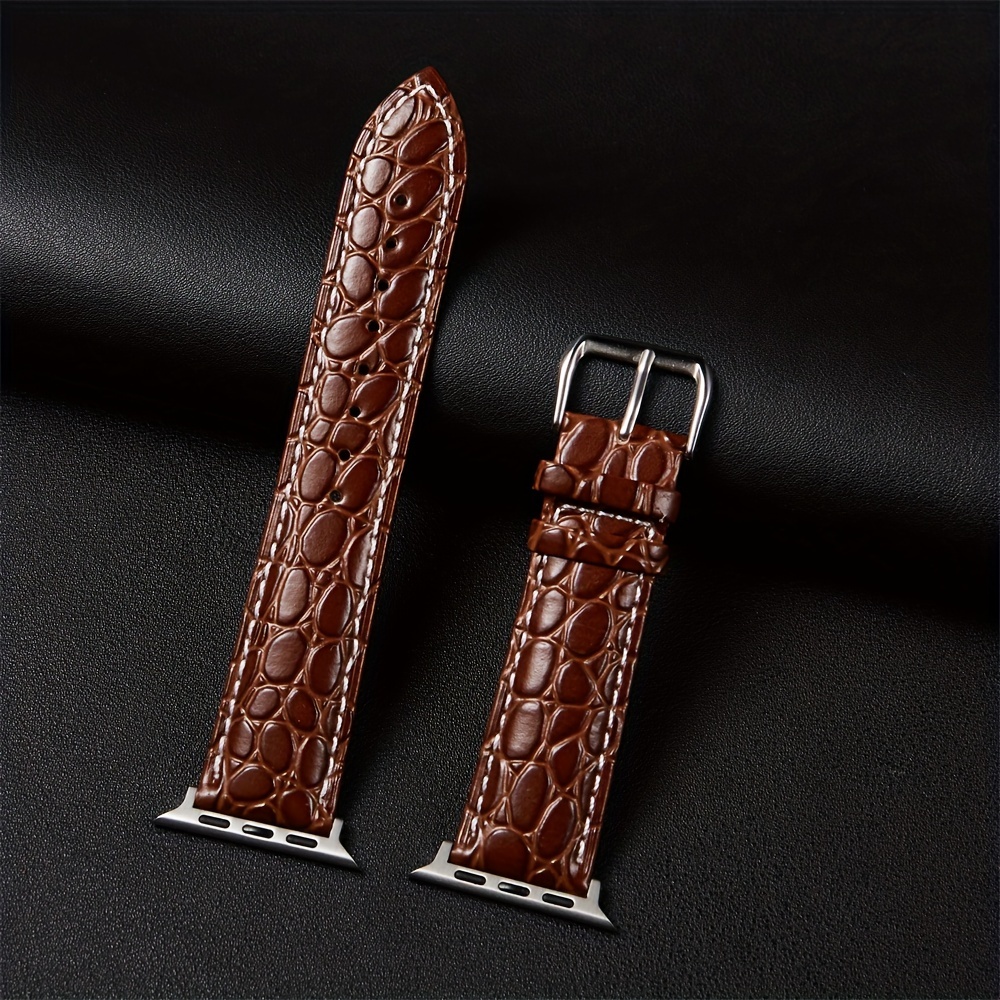 Simulation Crocodile Pattern Leather Watch Strap For Watch 8 7 6 5 4 3  Leather Watchbands For Iwatch - Temu Belgium