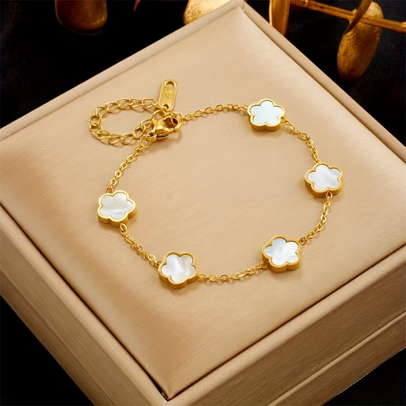 18k Gold Plated Five Petal Flower Bracelet Elegant Five Flower
