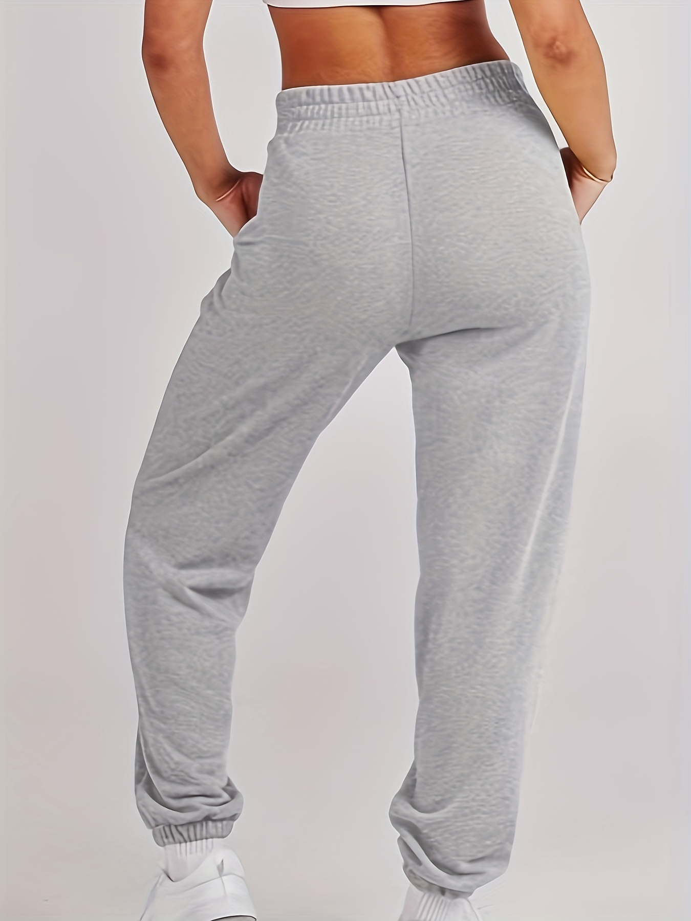 Fleece Elastic Waist Casual Sports Pants Solid Color Workout - Temu