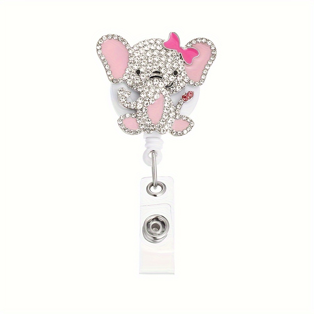 1PC Retractable Badge Reel Cute Bee Elephant Easy Pull Buckle Rotating Alligator Clip ID Card Hanging Buckle 360° Rotating Easy-to-Pull Clip Buckle