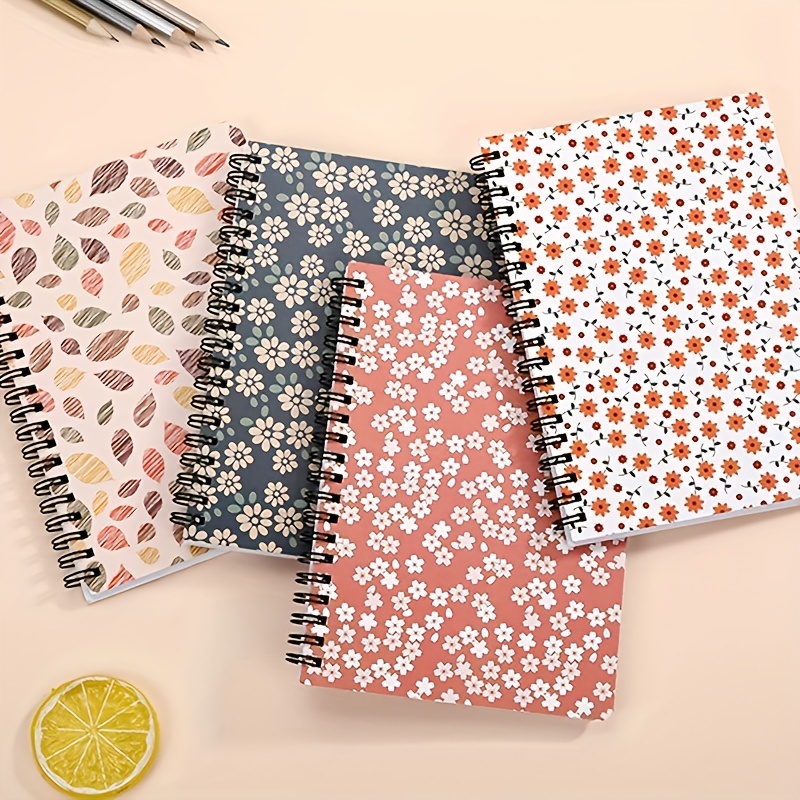 

1 Pack (80 Sheets Into 160 Pages) A5 Thickened Woolen Paper, Yellowish Horizontal Lines, Floral Coil Notebook, Cute Plants And Flowers Flip-side Notebook Planner