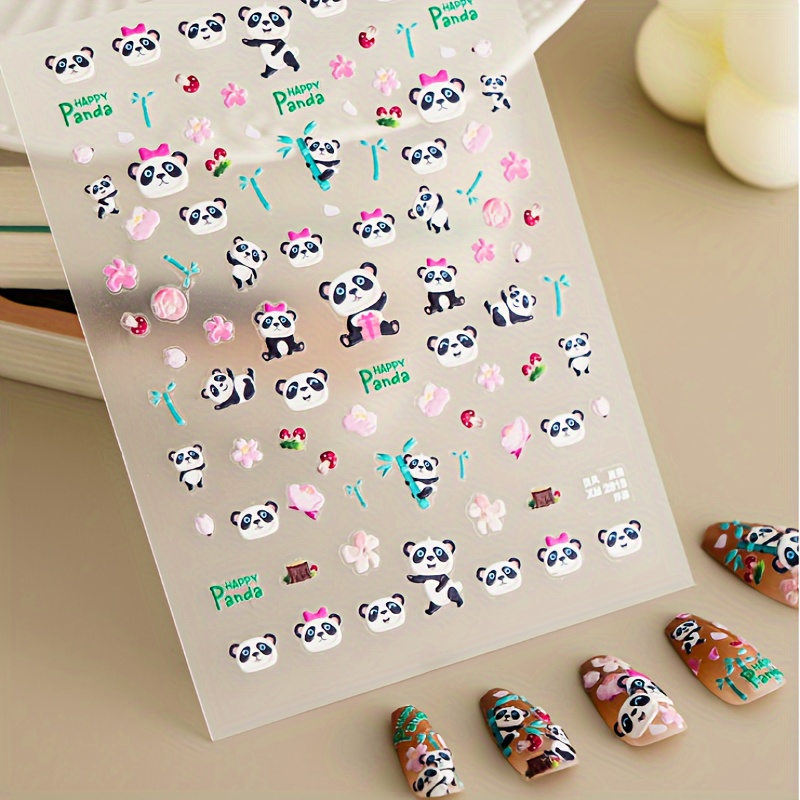 5 Sheets Panda Nail Stickers Decal 3D Self-Adhesive Nail Art Supplies Cute  Cartoon Nail Decals Designer Nail Stickers Manicure DIY Nail Art  Decorations Accessories for Women Kids Girls Design 1