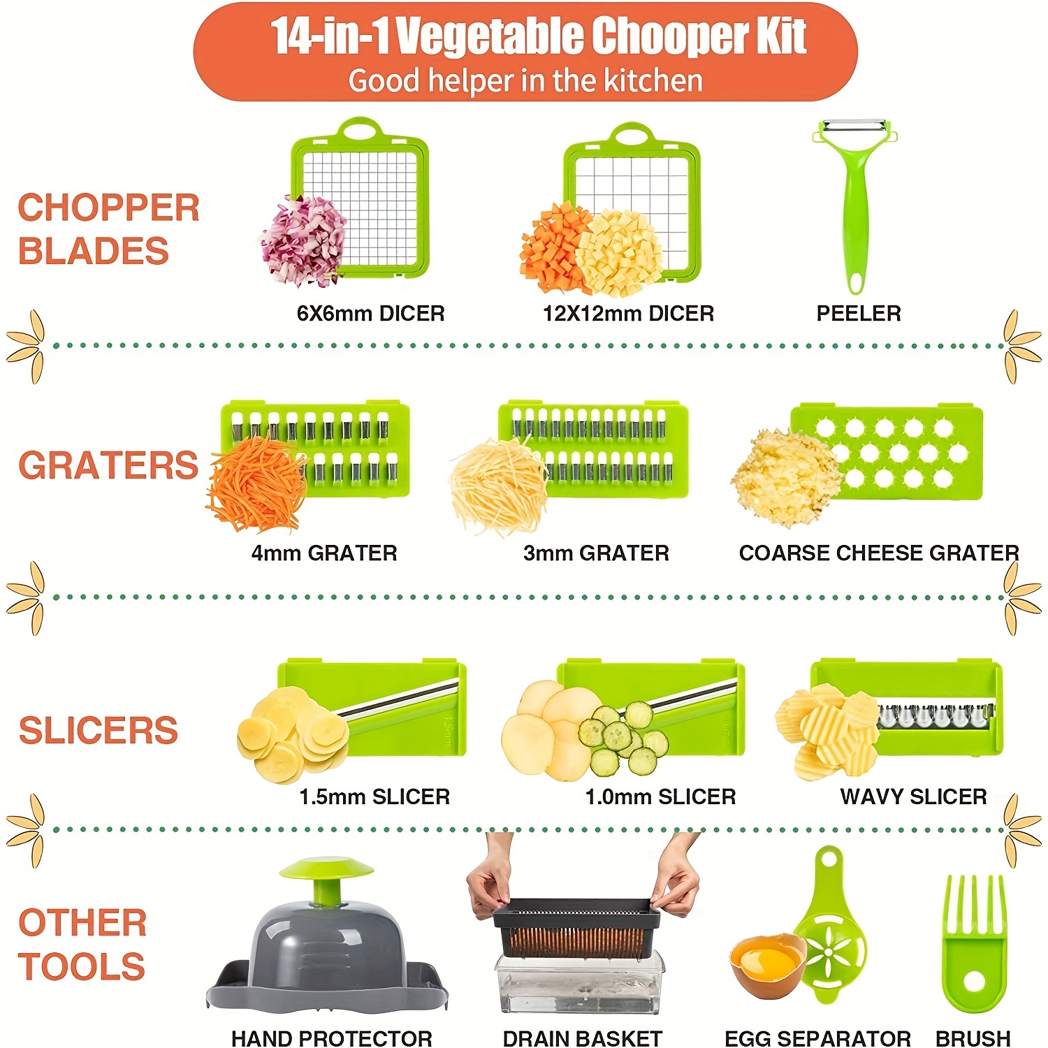 14in1, Vegetable Chopper, Multifunctional Onion Chopper, Food Chopper,  Household Vegetable Slicer, Cutter With Container, Onion Mincer Chopper  With 8 Blades For Kitchen, Kitchen Stuff, Kitchen Gadgets, Kitchen Utensils  - Temu