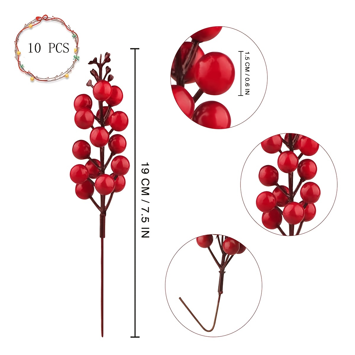 40 Pcs Artificial Red Berry Stems, Trianu Burgundy Red Berry Picks