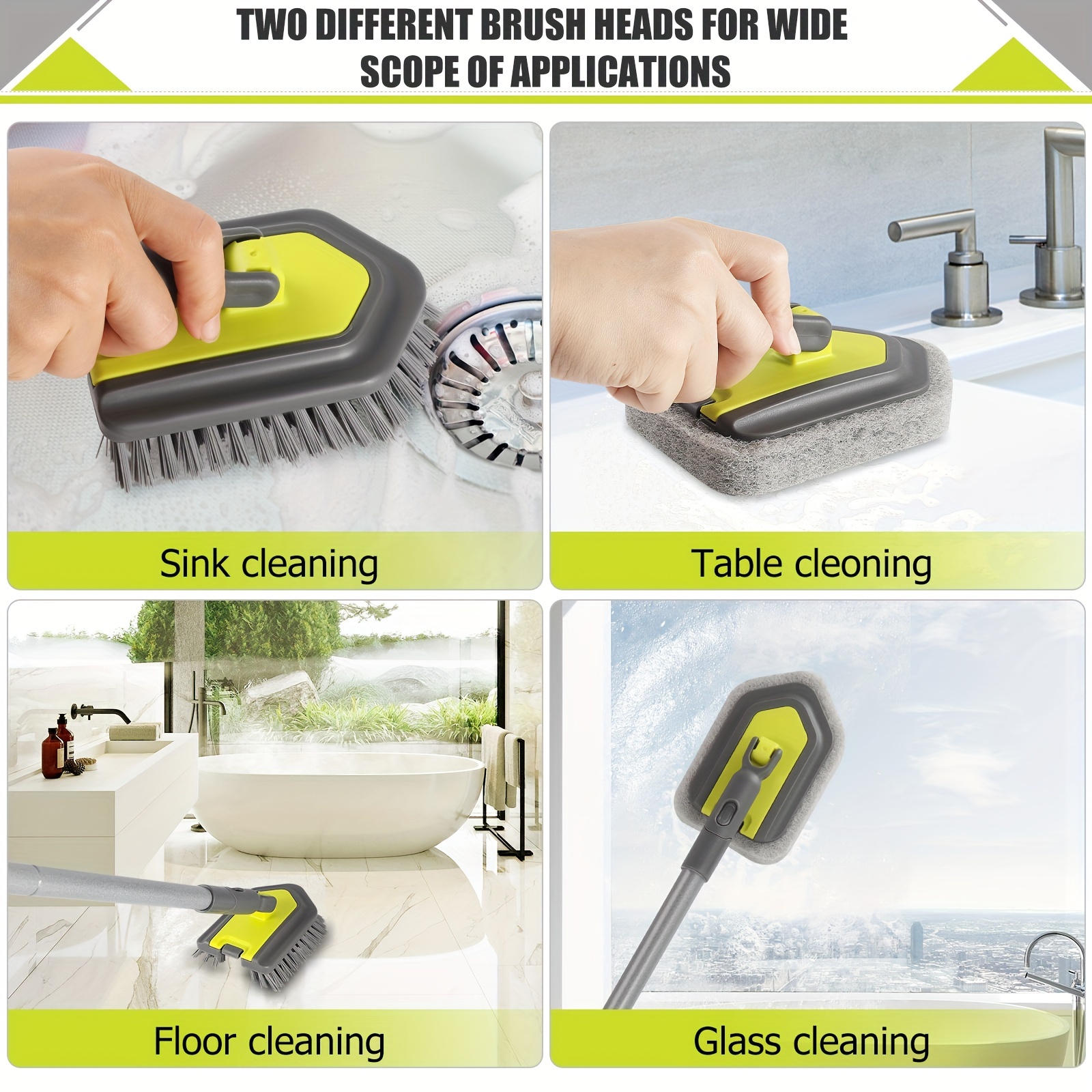 1 Tub Tile Scrubber With Extendable Long Handle, Stiff Bristle, Shower  Scrubber With 360 Degree Rotatable Head, Floor Scrub Brush With Scraper,  With 2 Replaceable Heads, Cleaning Supplies, Cleaning Tool, Christmas  Supplies - Temu