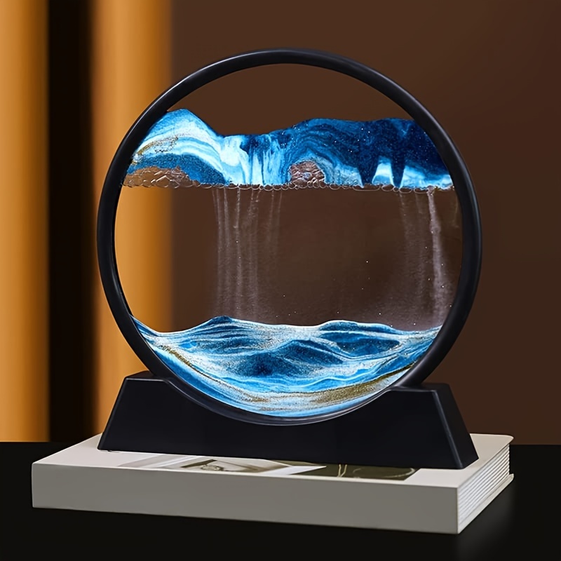 12in Flowing Sand Painting, Sand Art Liquid Motion Sand Pictures In Motion  3D Dynamic Round Glass Sand Frame Flowing Sand Picture Desktop Art Toys for  Home Office Decor 
