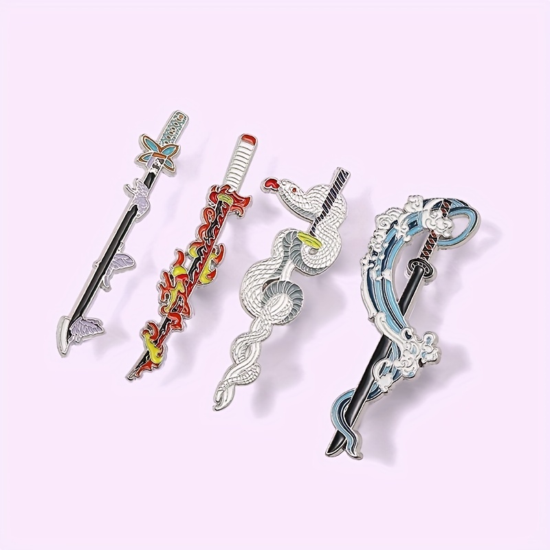 DEMON SLAYER Characters Anime Metal Enamel Flame Blade Sword Lapel Brooches  Pins