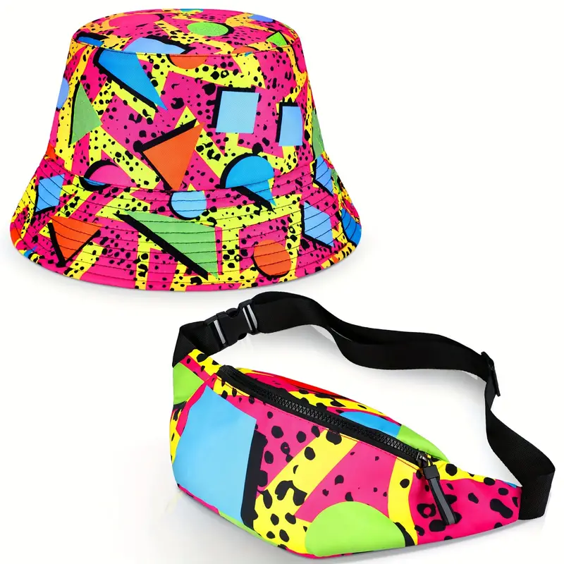 2pcs Fanny Pack And Bucket Hat Set For Men And Women, 80s 90s Style, Perfect For Sports And Parties