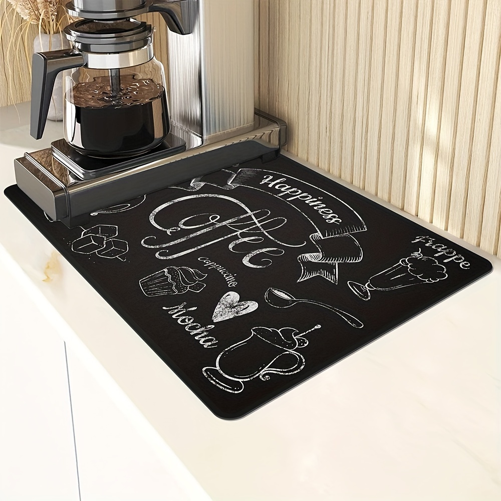 

1pc Coffee Printed Dish Drying Mat, Soft Rubber Draining Pad, Non-slip Super Absorbent Wear-resistant Coffee Machine Mat, Placemat For Countertop Dining Patio Table Decorations, Home Kitchen Supplies