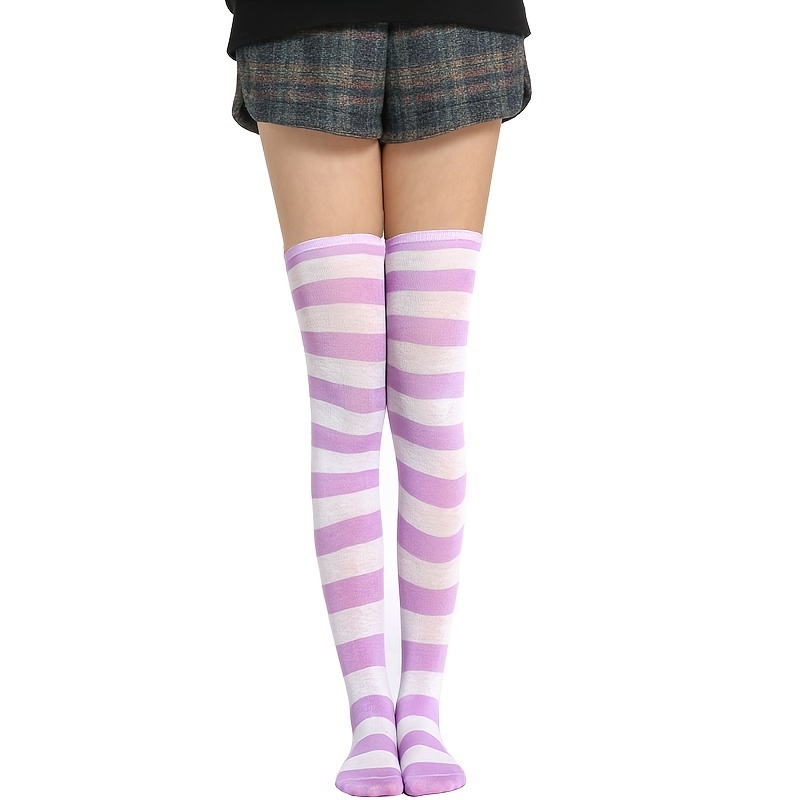 Two Tone Color Striped Over The Knee Tight Socks, Fashion Cosplay Anime  Long Crew Calf Socks, Women's Stockings & Hosiery - Sports & Outdoors - Temu