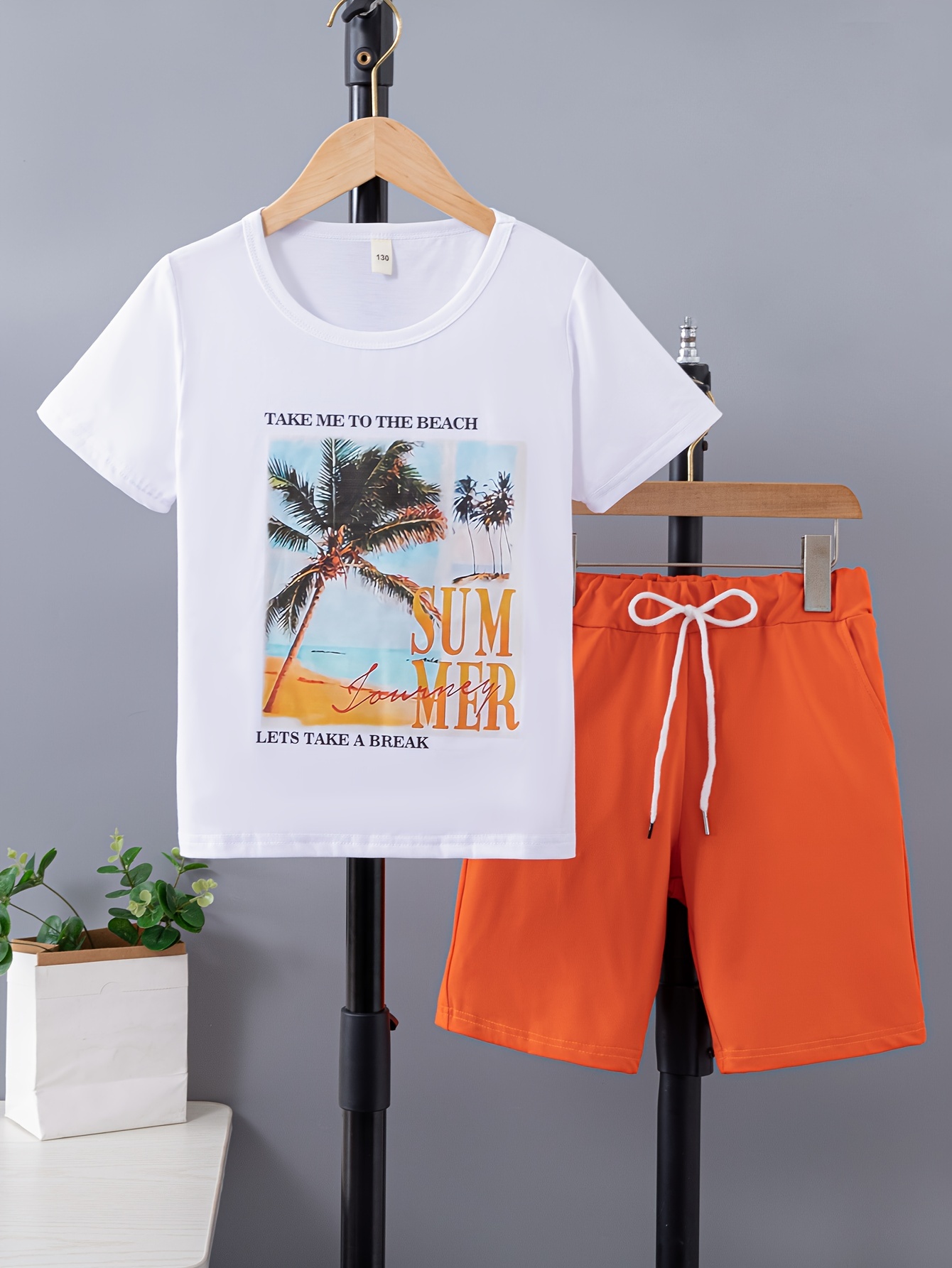 Boy's Vacation Style T shirt Shorts Set Take Beach Print - Temu