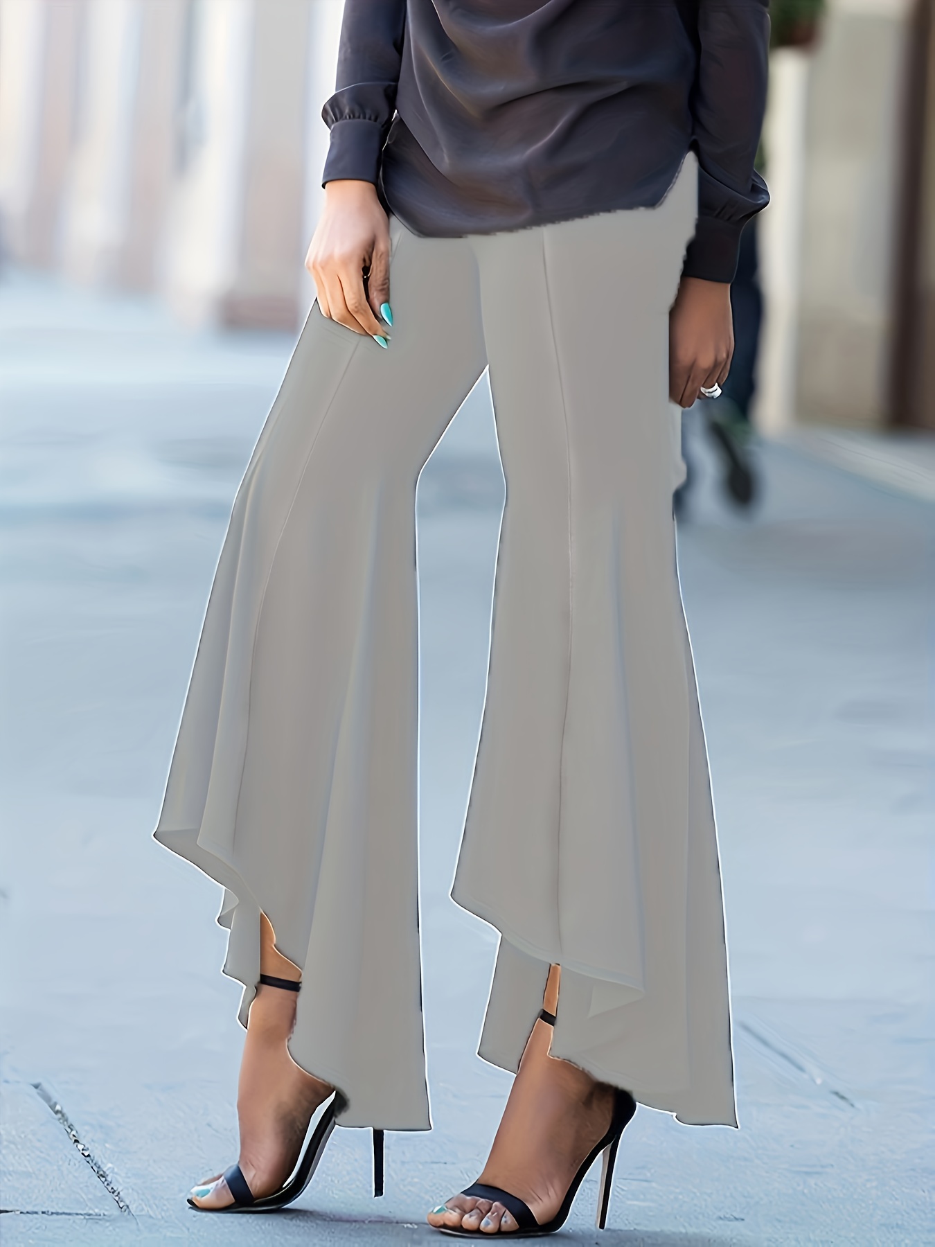 Solid Irregular Hem Pants Casual High Waist Pants Women's - Temu