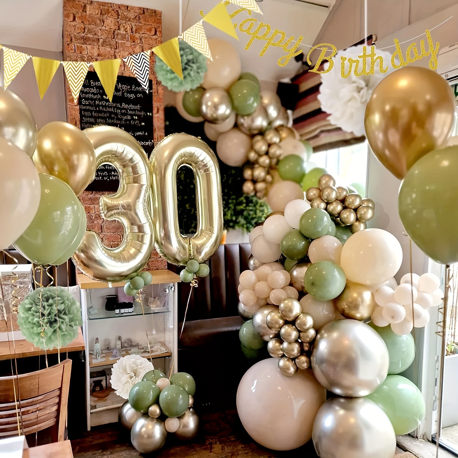  Birthday Decorations, Green Gold Birthday Party Decorations for  Boy Girls Men Women, Birthday Balloons with Happy Birthday Banner, Paper  Pompoms, Confetti Balloons for Birthday Party Decorations : Toys & Games