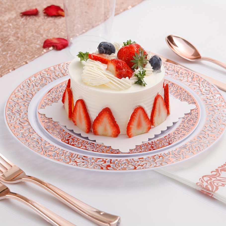 ZLion Juego de 60 platos desechables blancos, elegante vajilla de plástico  para fiestas, bodas, cumpleaños y baby showers, incluye platos principales