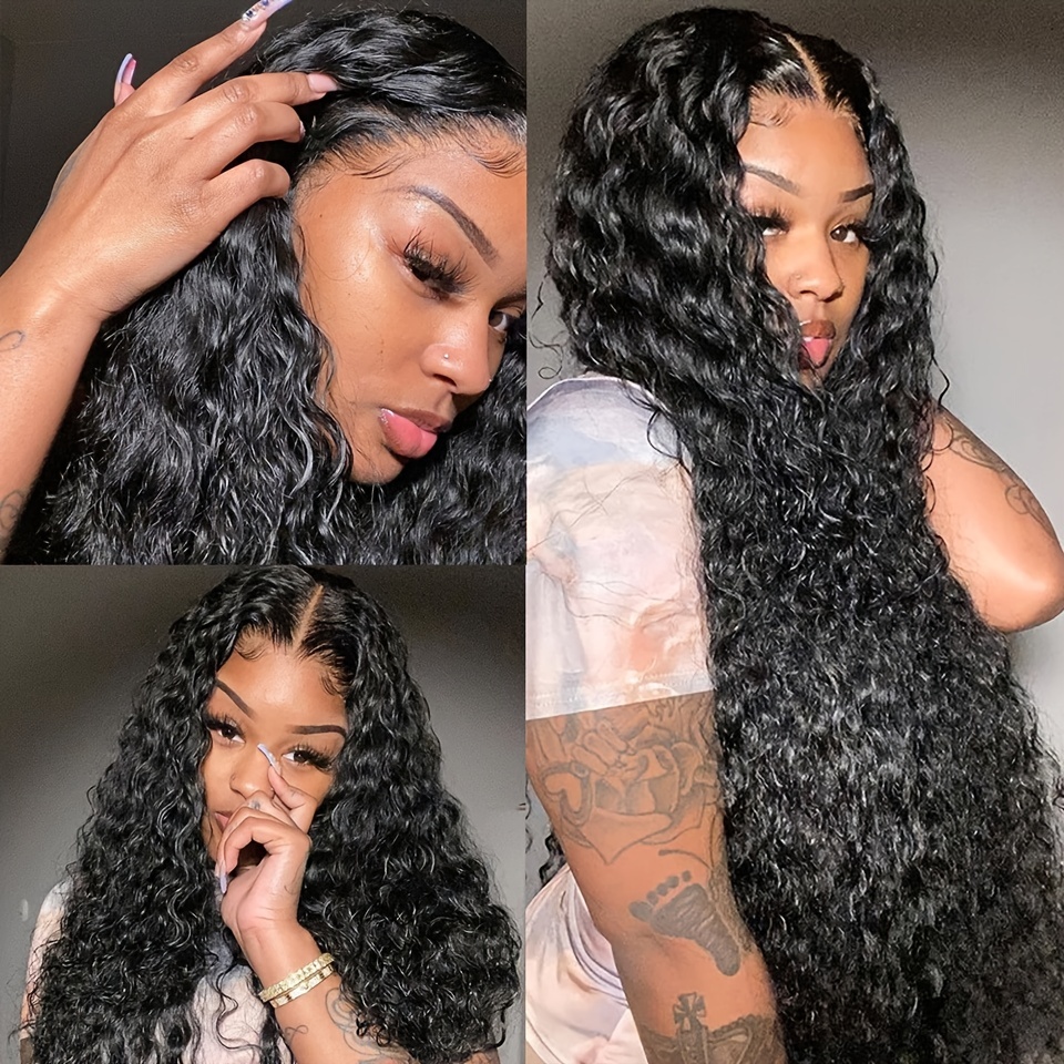 150% Density 13x4 Lace Front Human Hair Wig Water Wave Wig 13x4 Lace Front  Wig Brazilian Remy Human Hair Wigs With Baby Hair Natural Black For Women