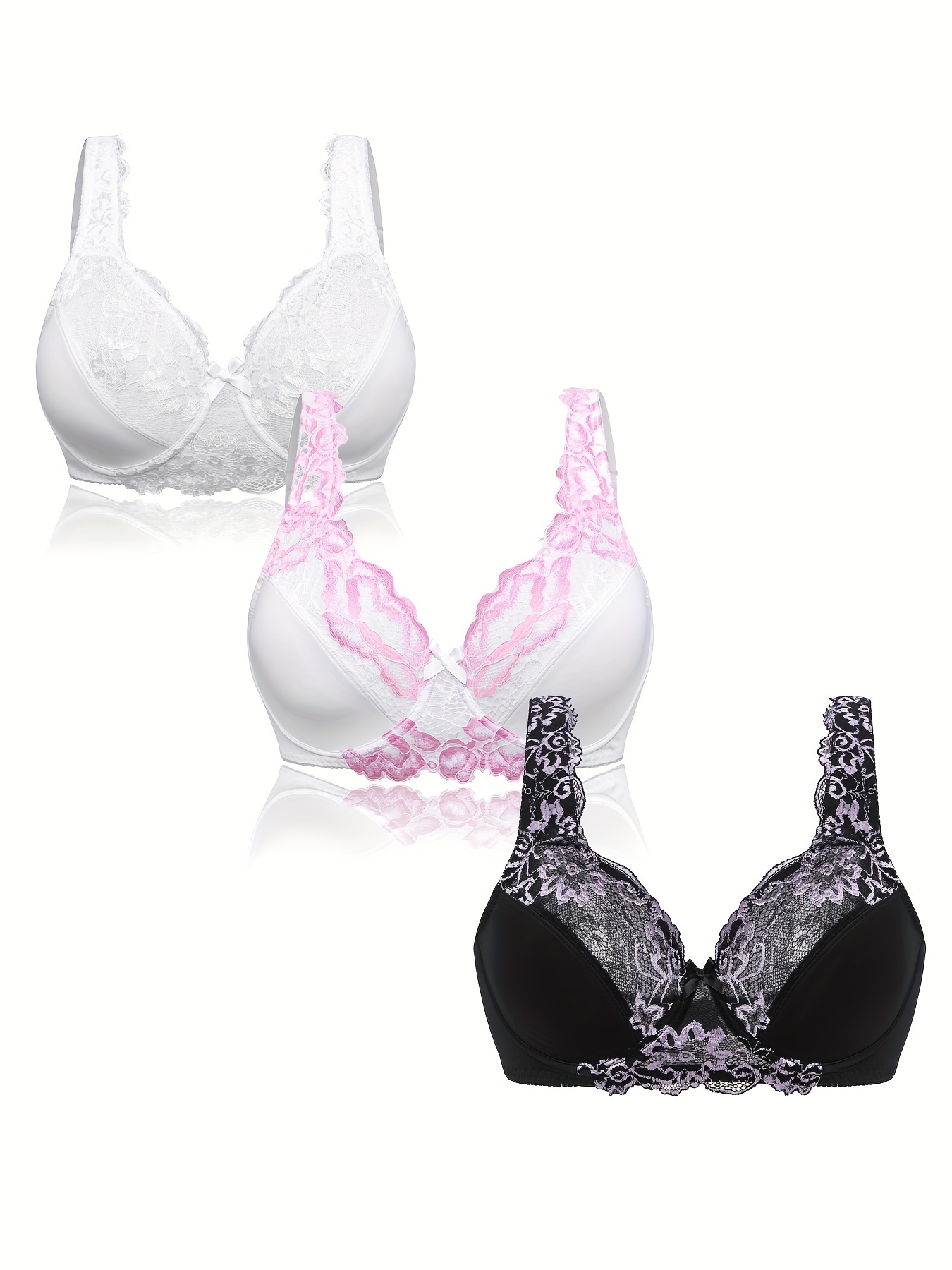 Plus Size Sexy Bra Set Women's Plus Floral Embroidered D Cup - Temu