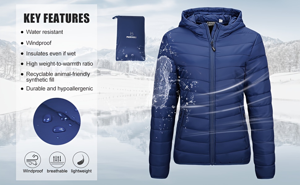 Outdoor Ventures Women's Packable Lightweight Full-Zip Puffer Jacket with  Hood Quilted Winter Coat : : Clothing, Shoes & Accessories
