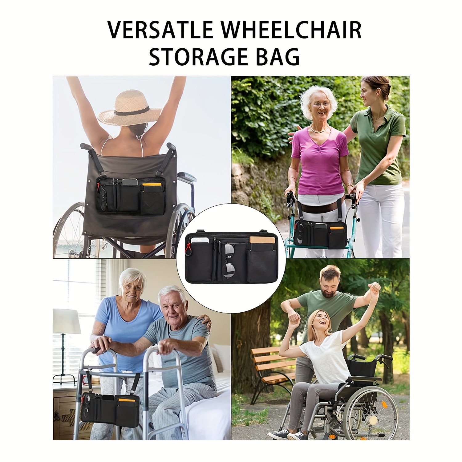 Bolsa lateral para silla de ruedas, bolsa para silla de ruedas, accesorios  para reposabrazos de silla de ruedas con 4 bolsillos, organizador de