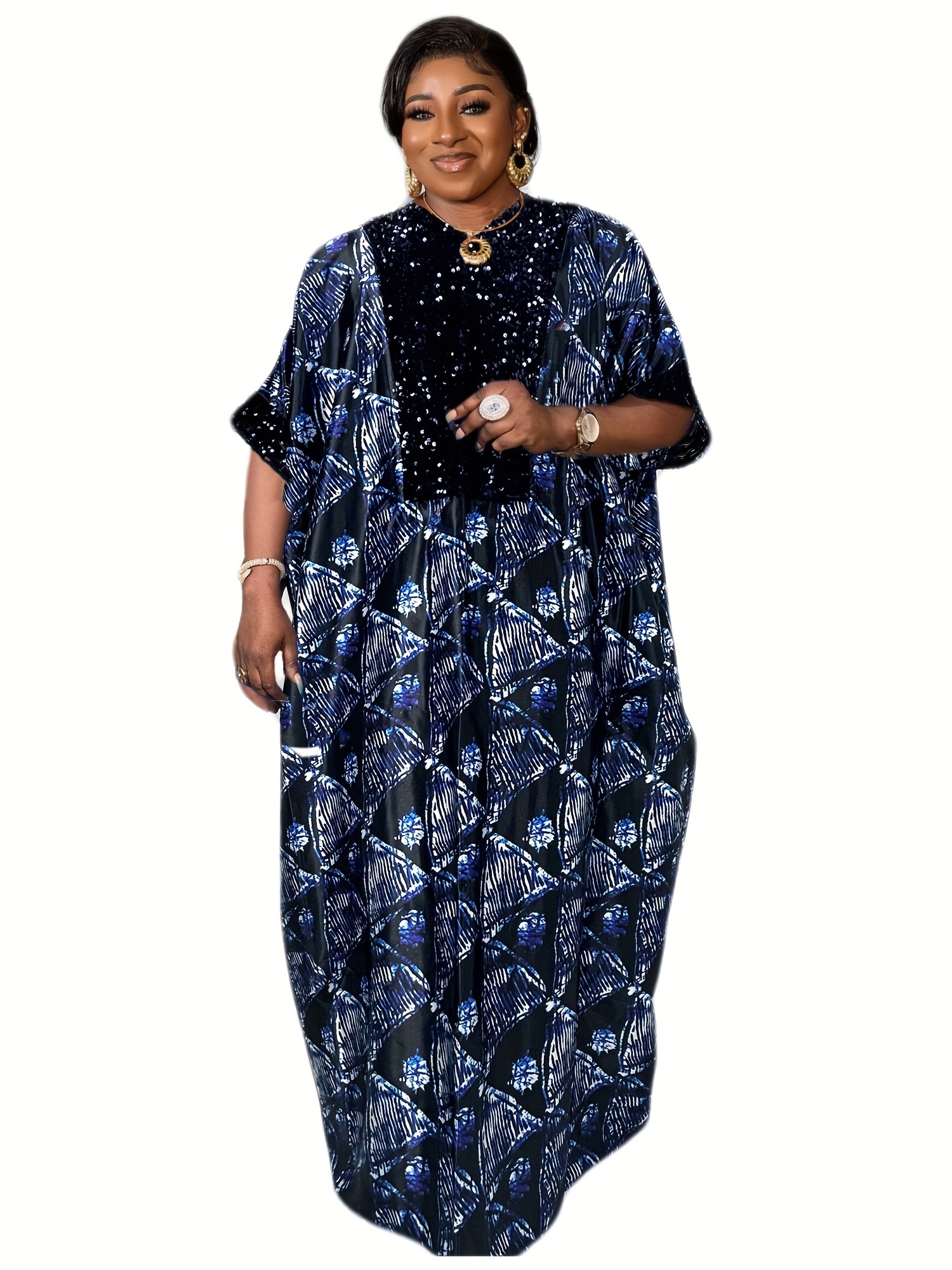 Abaya Dress Geometric Print Maxi Kaftan Dress