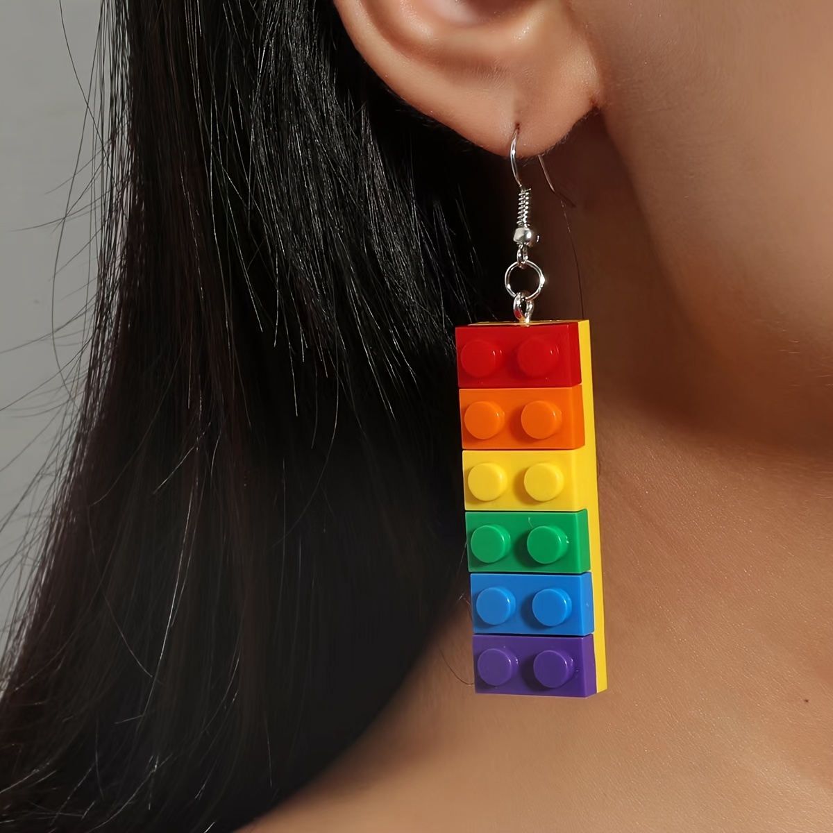 Colorful Building Block Dangle Earrings Y2K Ear Jewelry