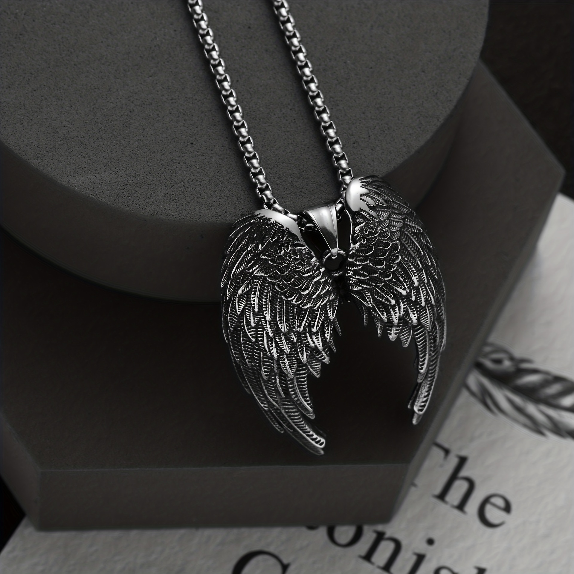 vintage silvery angel wings pendant necklace perfect gift