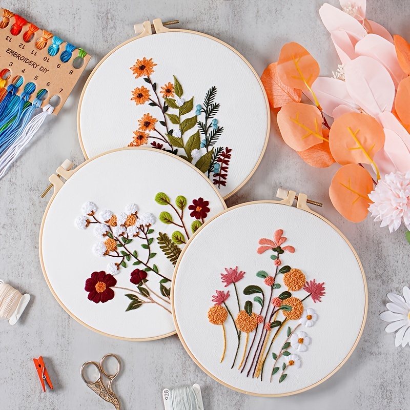 4 Pack Embroidery Kit For Beginners Adults, Cross Stitch Kits, Flowers And  Plants, Include 1 Embroidery Hoop 7.9 Inch