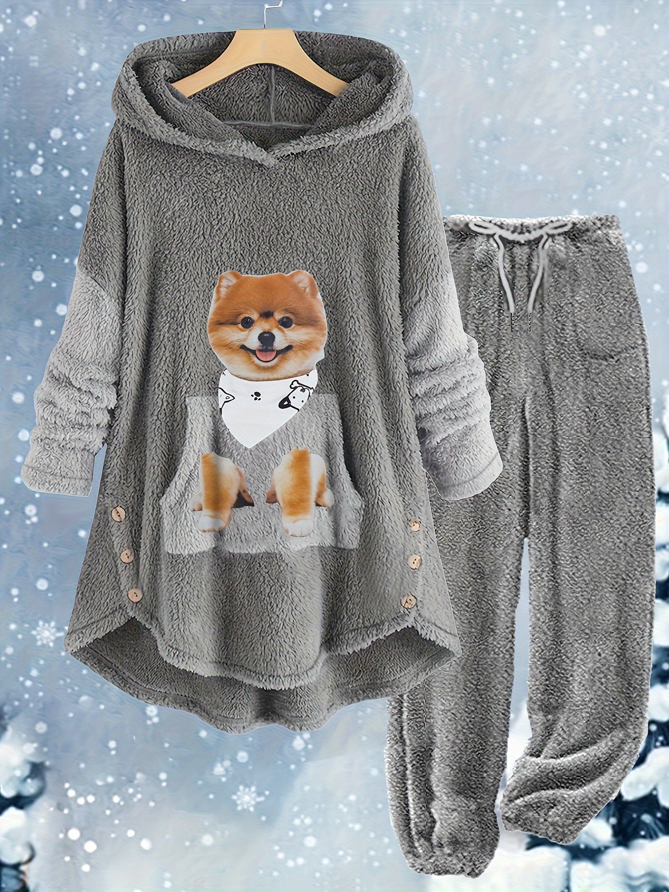 Winter Warm Two piece Set Cartoon Pattern Hooded Tops - Temu