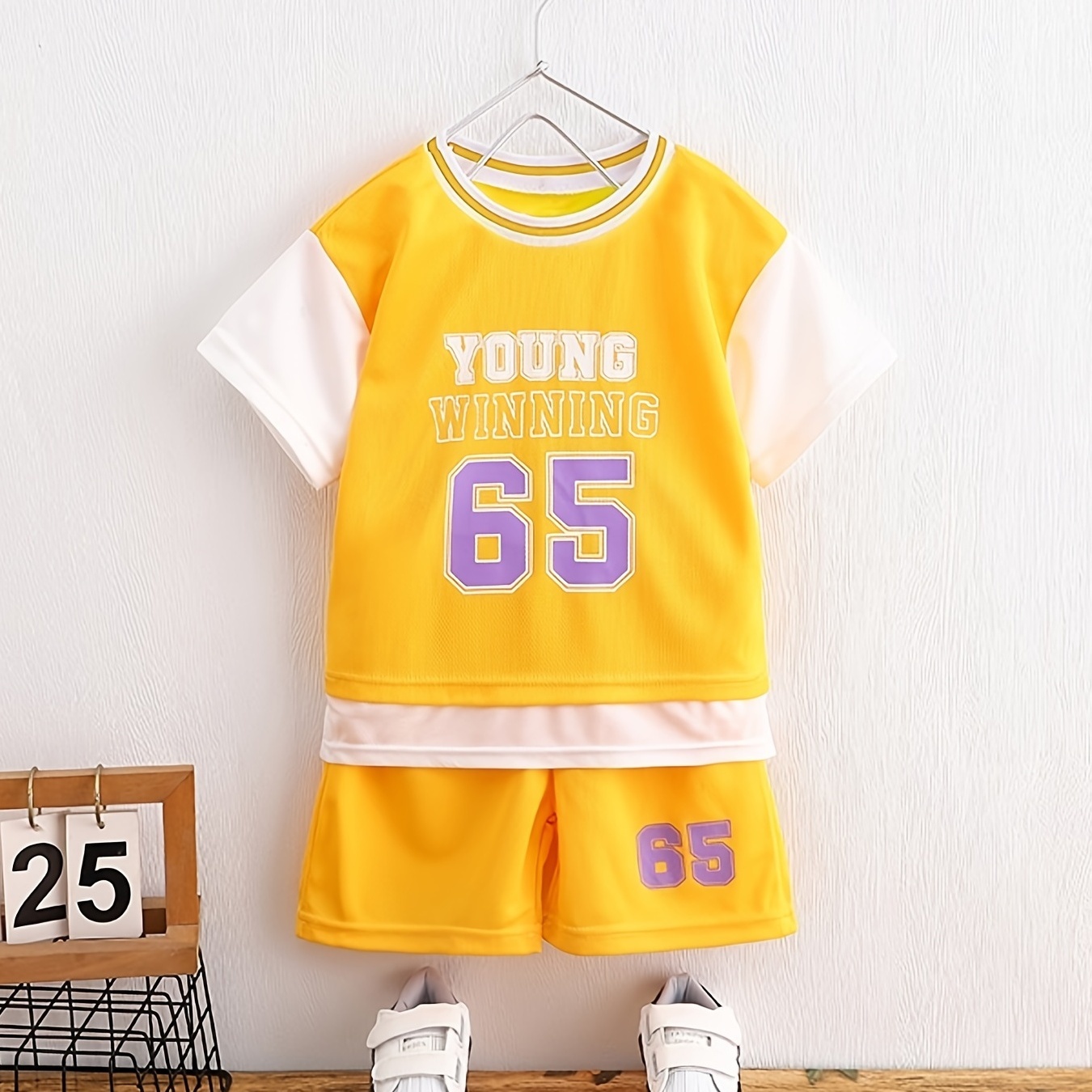 

Boys "young Winning" Number "65" Casual Outfit Round Neck T-shirt & Shorts Kids Summer Clothes Sets