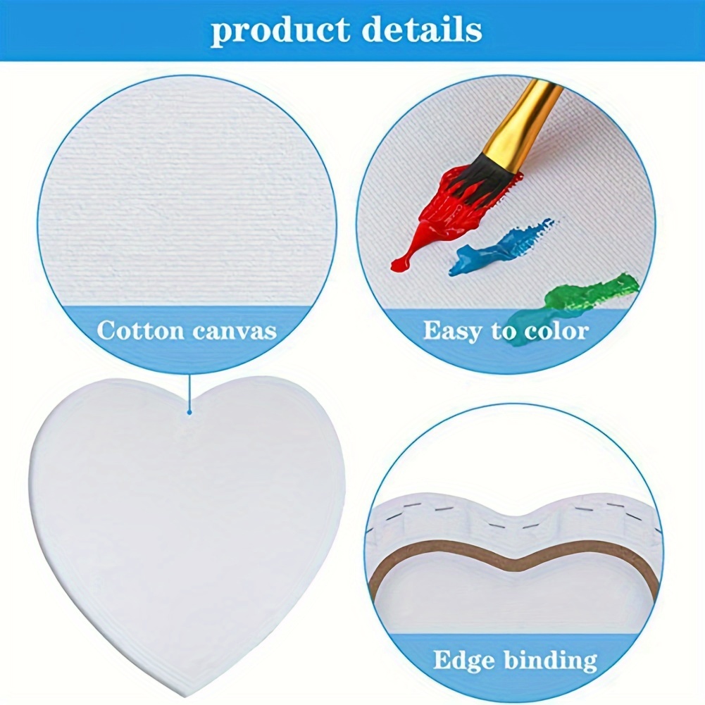 Painting Canvas Panel Boards, Heart-Shaped Artist Canvas Boards, 6Pcs/Set  Cotton Stretched Primed Blank Canvas Panels for Students Artist Hobby