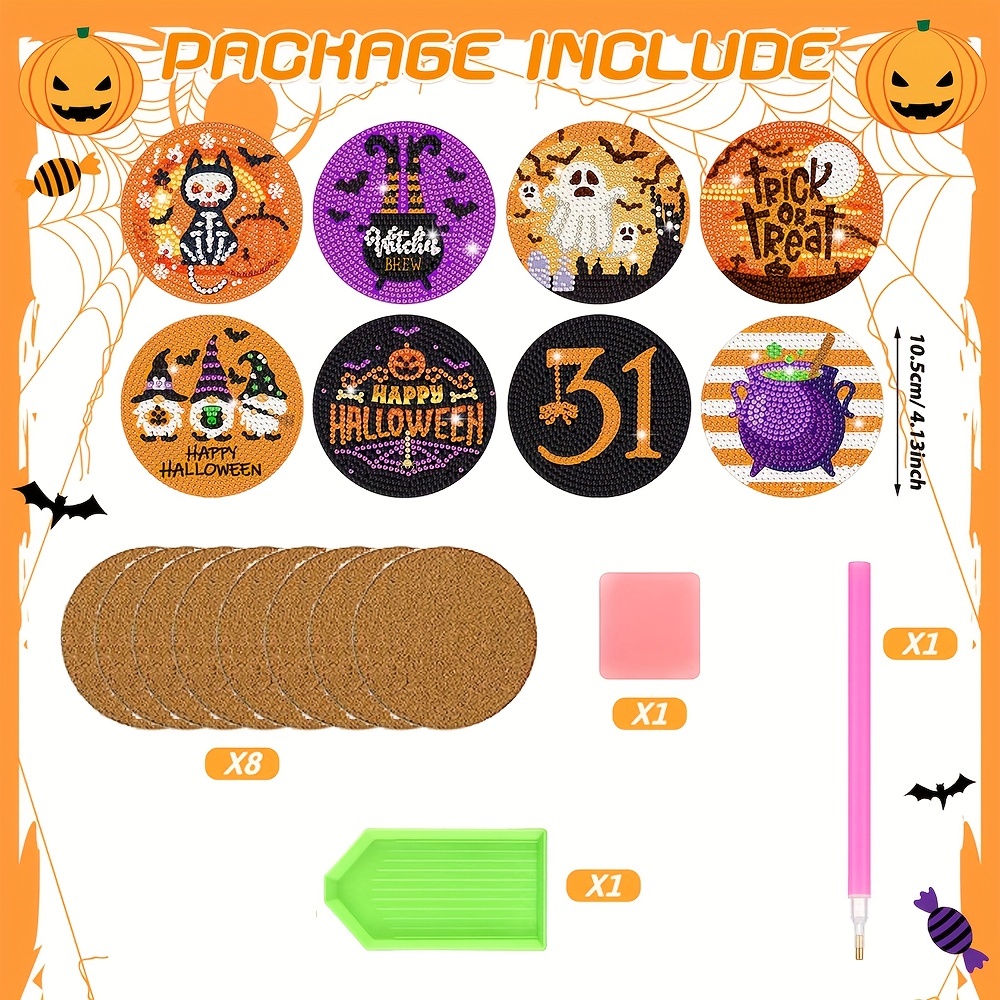 Halloween Diamond Painting Coasters Kits Diy Gnome Pumpkin - Temu