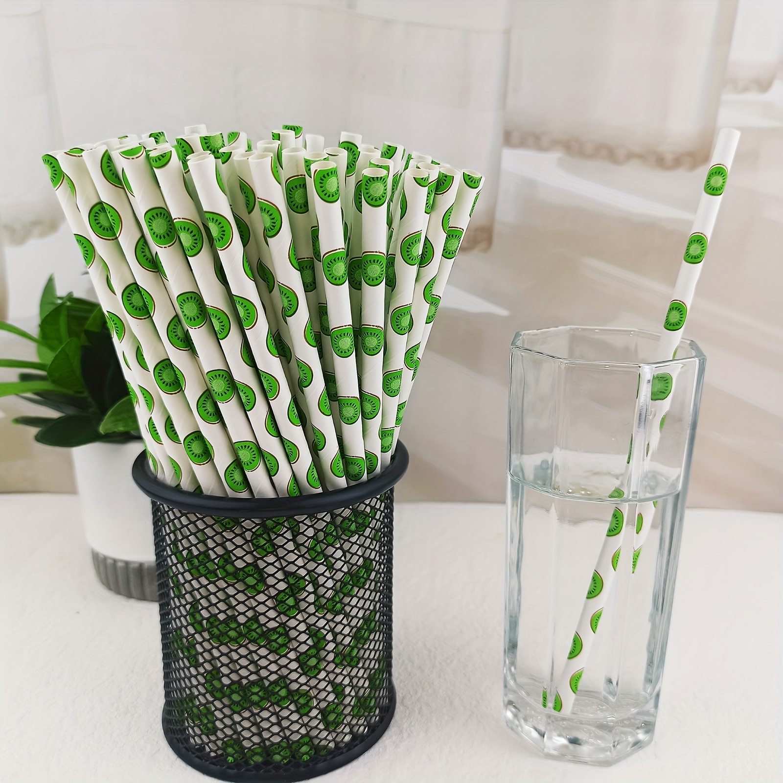 25pcs Fruit Pattern Disposable Straws Biodegradable Paper Drinking Straws