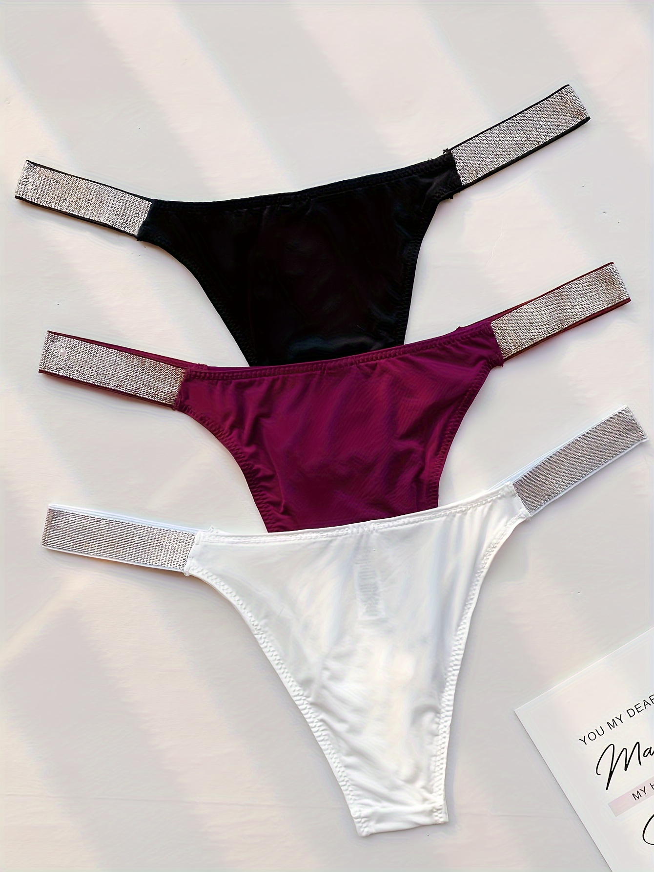 Glitter Solid Thongs Comfy Breathable Low Waist Panties - Temu