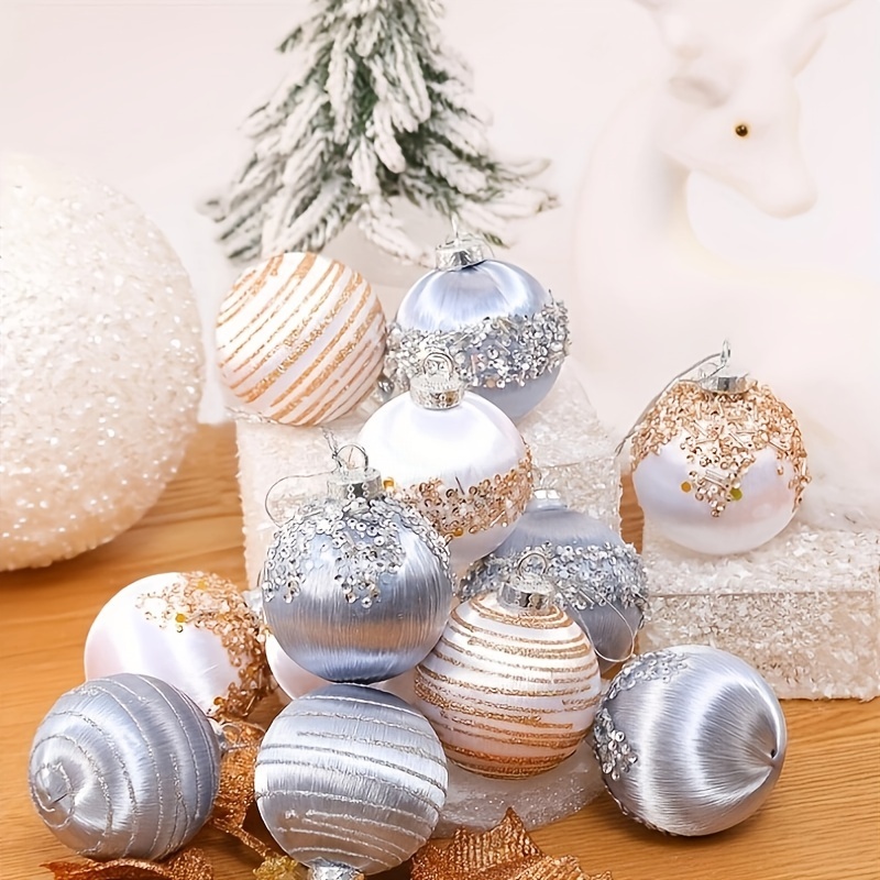 36pcs Christmas Tree Decoration Set Including 36 Pcs Shiny Balls,  Electroplating Balls And Hanging Accessories For Christmas Scene Layout