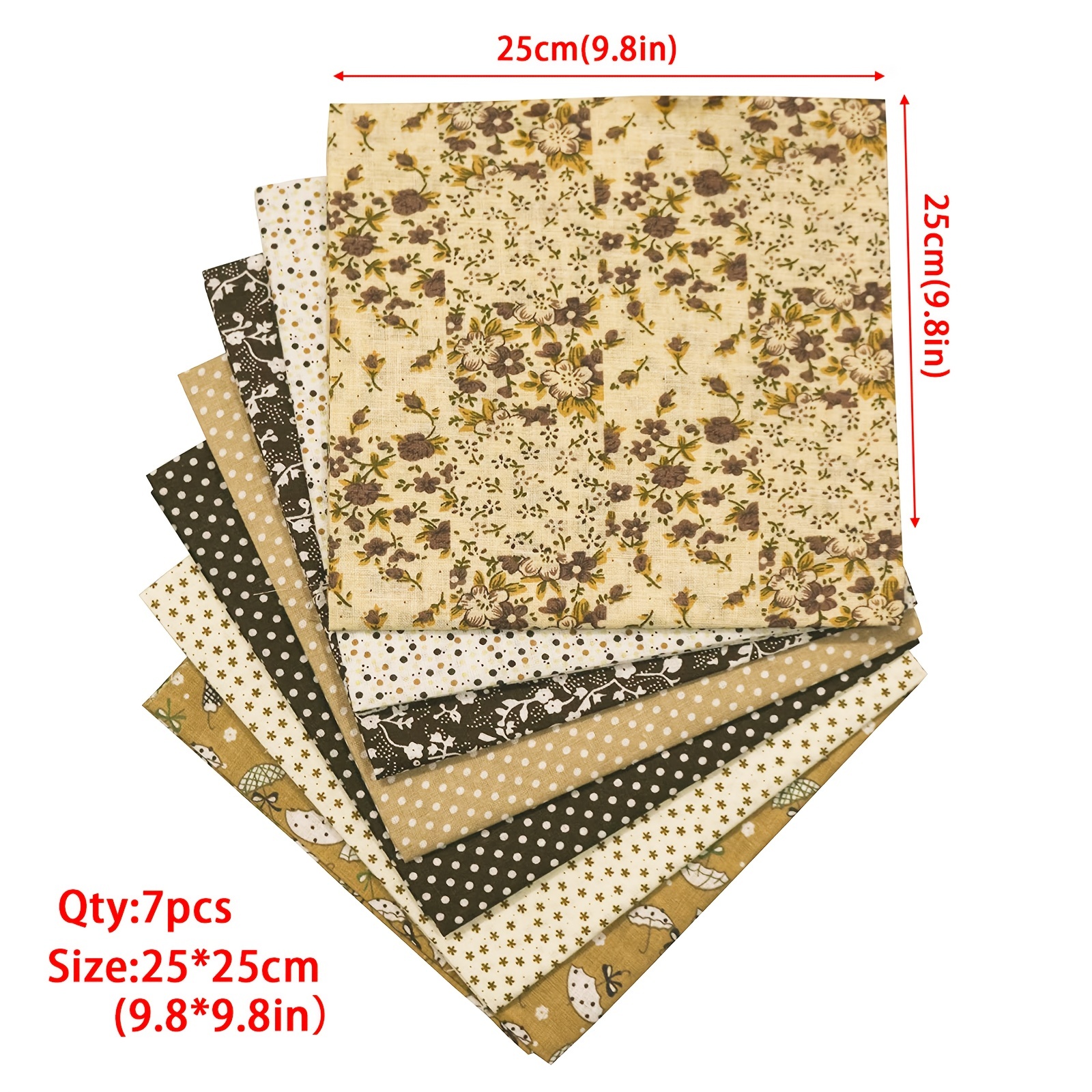 TEMU 7pcs 9.8*9.8in Coffee Colored Cotton Fabric Printed And Quilted For Diy Sewing Scrapbooking Clothes