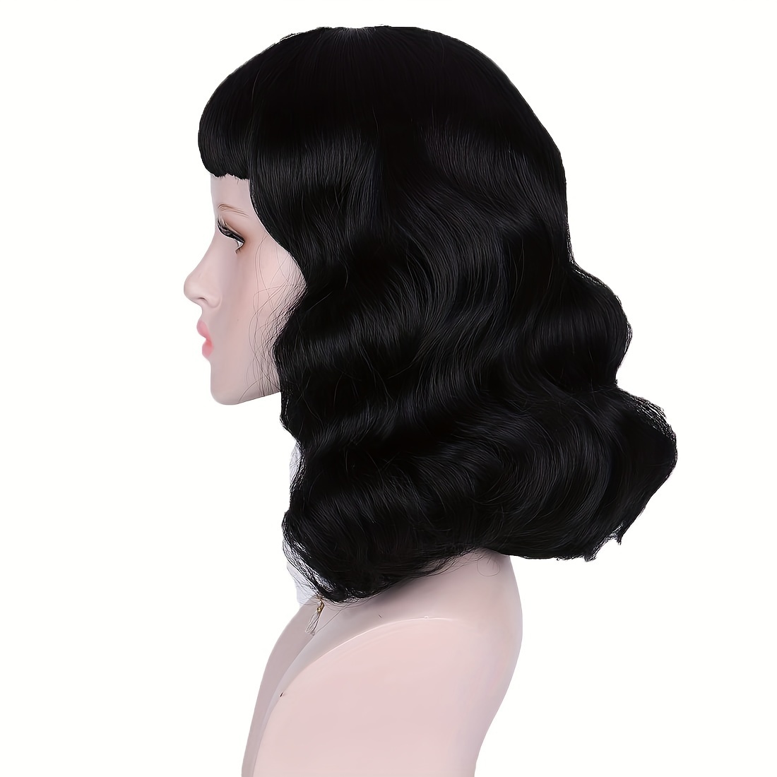 50s Wig Rockabilly Vintage Wig Synthetic Wavy Black Wig Temu