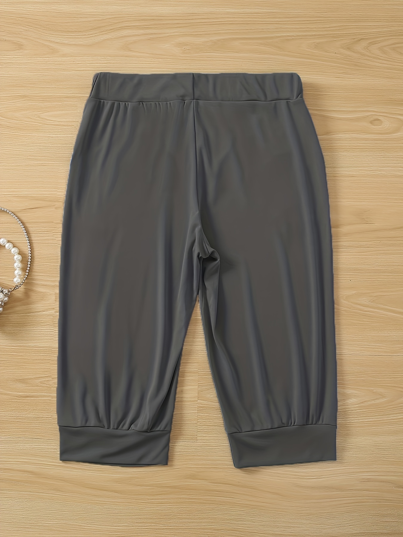 Womens Capri Lounge Pants Elastic High Waisted Drawstring Slacks Capris  Summer Casual Solid Color 3/4 Pants (Medium, Navy) 